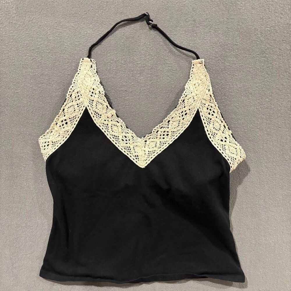 halter top with crochet neckline